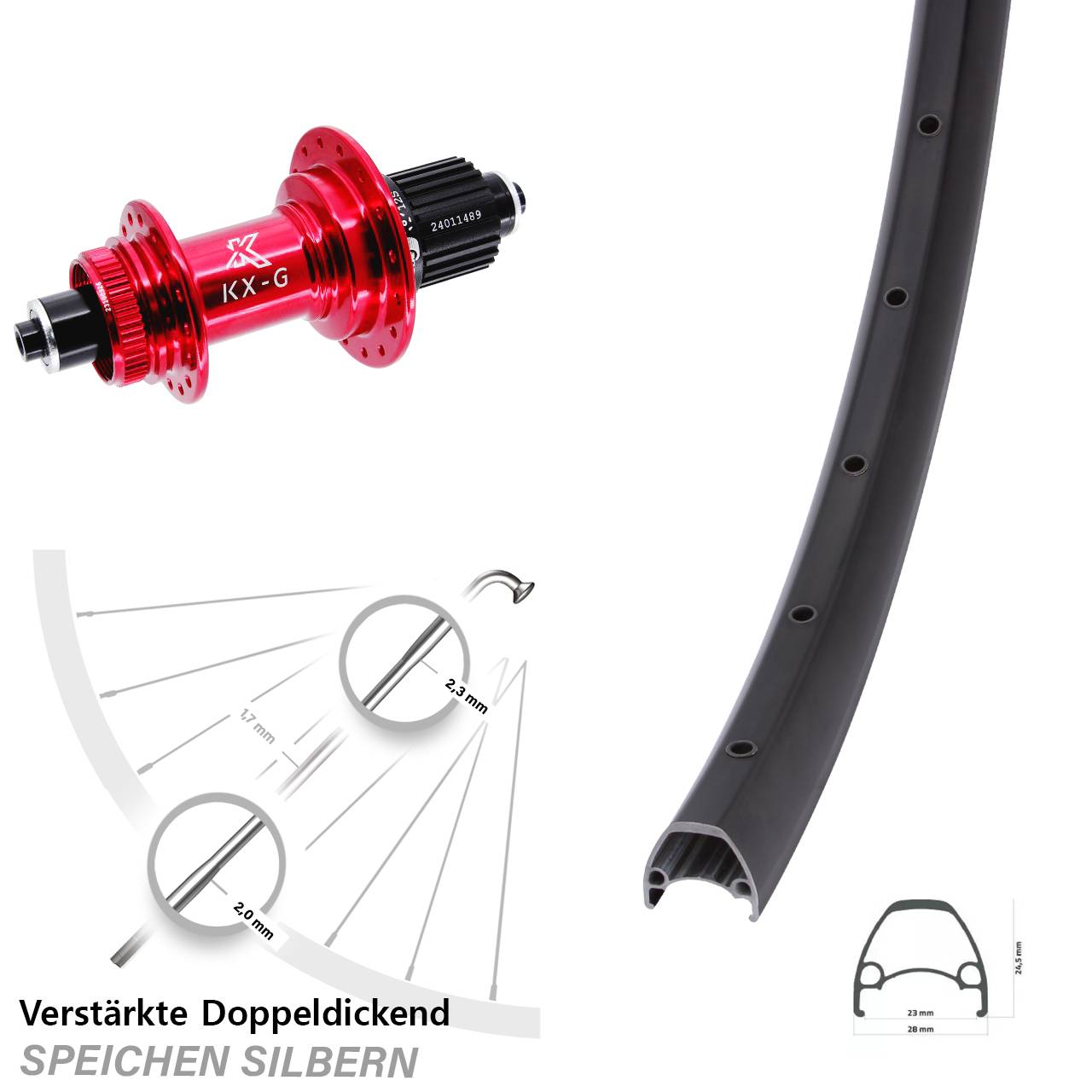28 Zoll Ambrosio Sport KX-G rot Centerlock Hinterrad QR Micro Spline