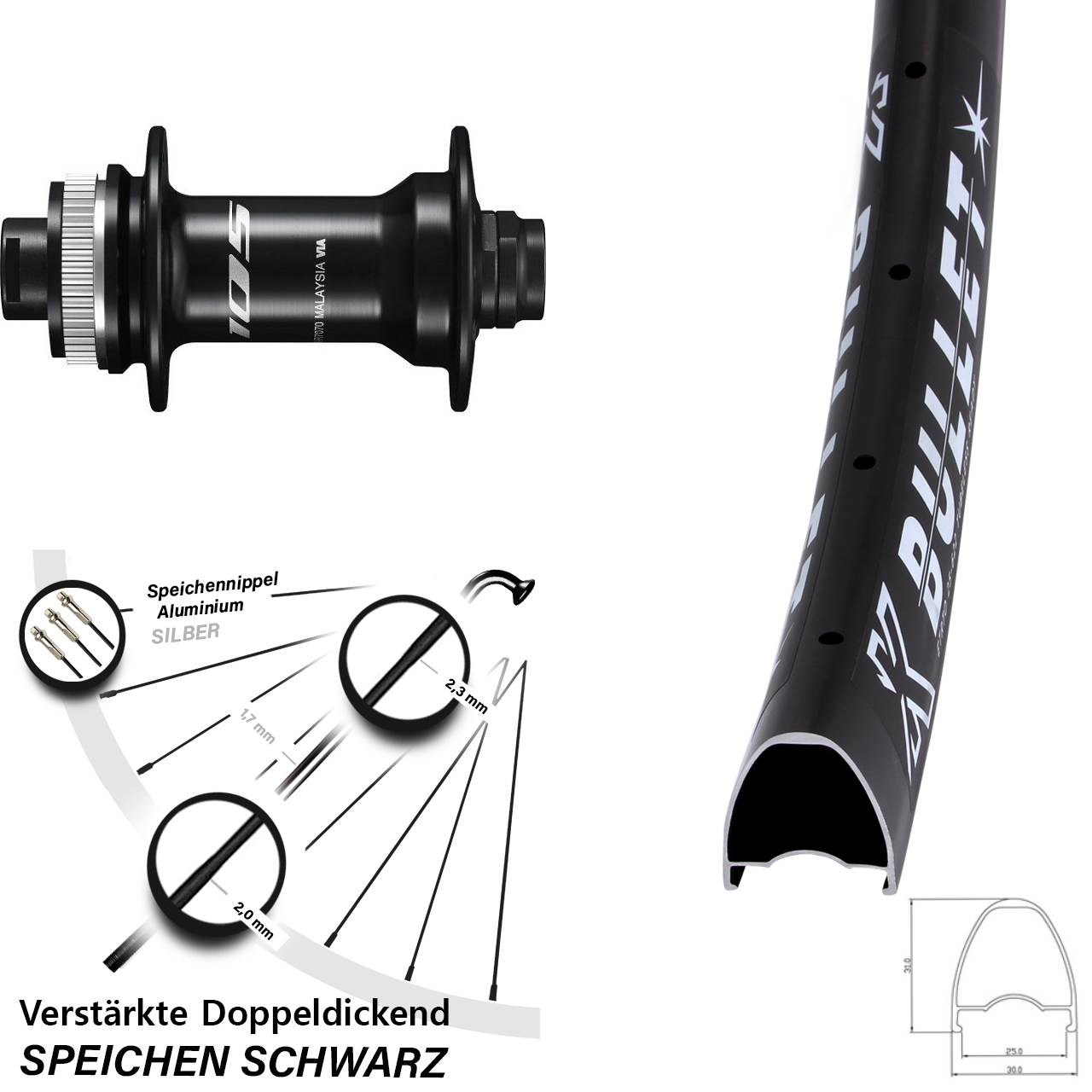 28 Zoll KX Bullet Shimano 105 Centerlock Vorderrad 12x100