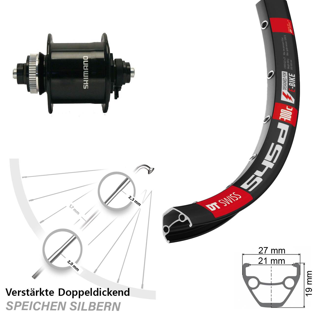 DT Swiss 545d Shimano DH-UR700 26 Zoll Centerlock Dynamovorderrad für Schnellspanner