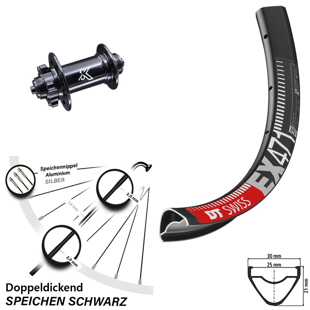 Disc Laufrad für Schnellspanner 27,5 Zoll DT Swiss EX 471 KX-M