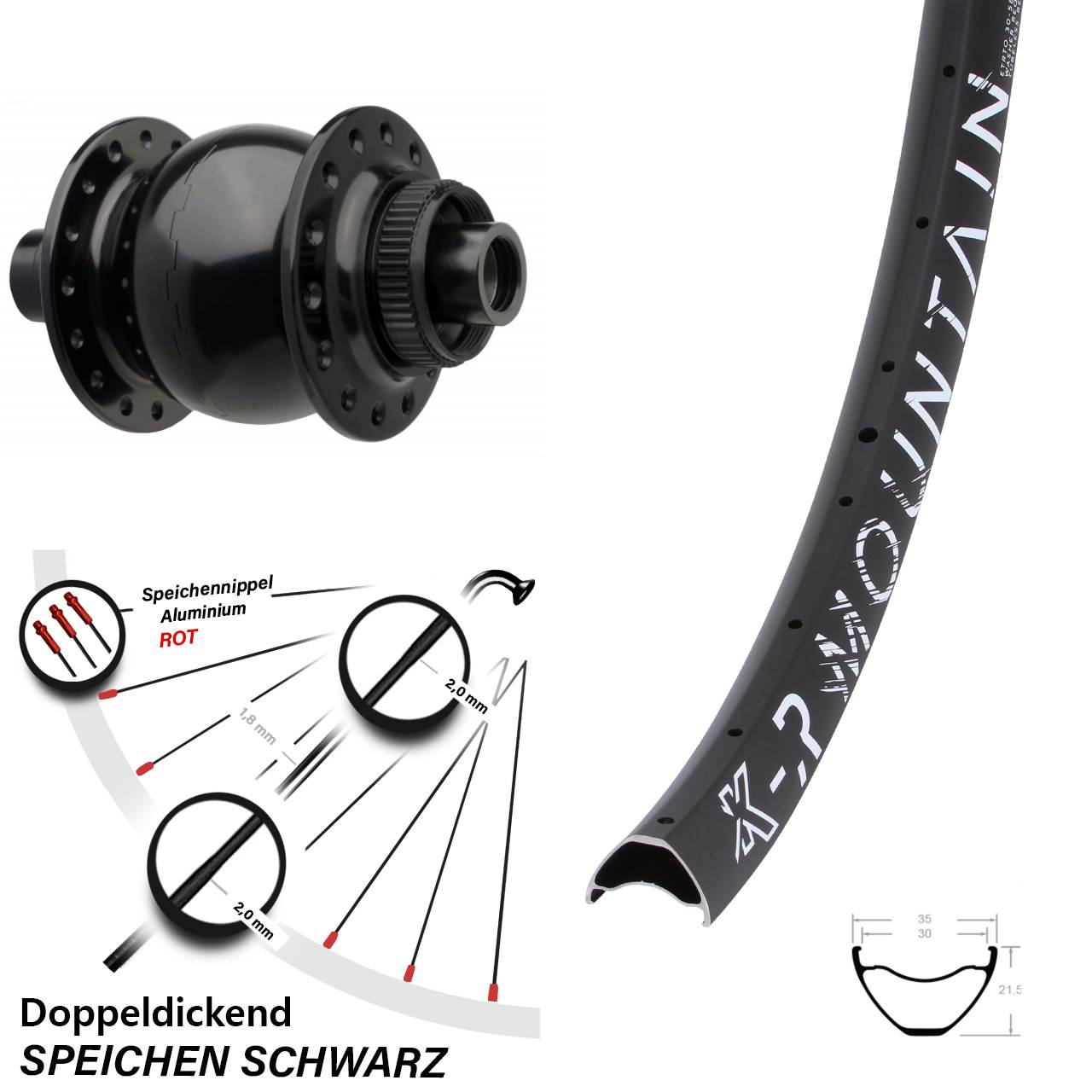 Vorderrad Dynamo 29 Zoll Centerlock KX-R Mountain ETRTO 30-622 SON 28-15x110 mm Boost