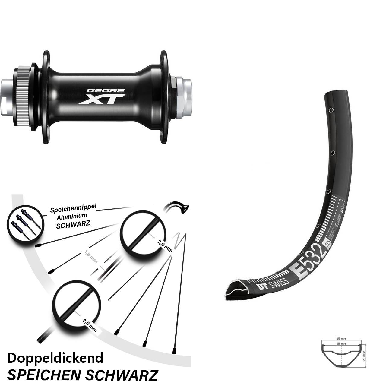 DT Swiss E532 Shimano XT 27,5 Zoll Disc Laufrad 15x110 Boost
