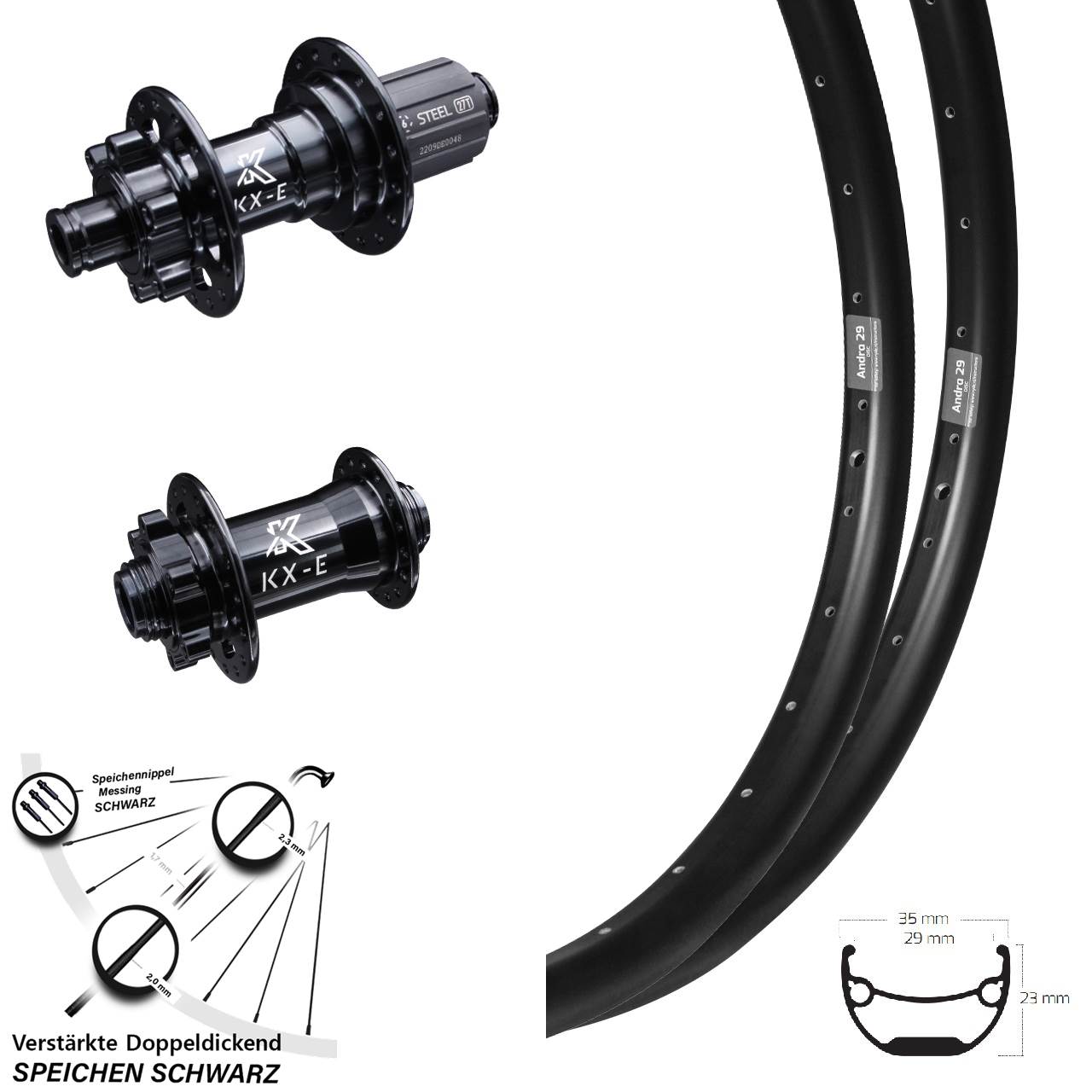Ryde Andra 29 Zoll KX-E Disc 6-Loch Stahl Freilauf Laufrad-Satz 15x100 12x142 8-12 fach HG
