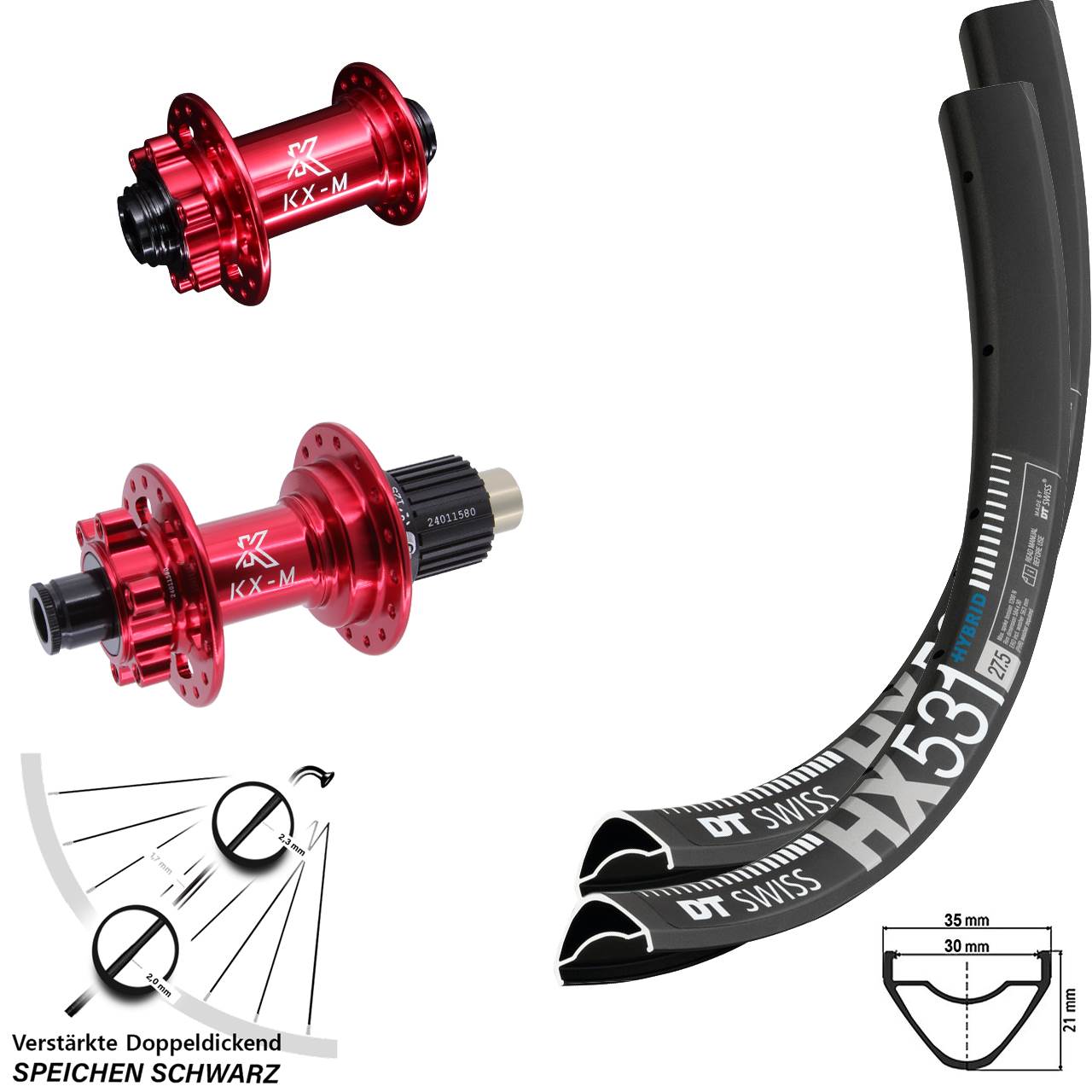 DT Swiss HX531 KX-M rot 29 Zoll Disc Laufradsatz 15x100 12x142 Micro Spline