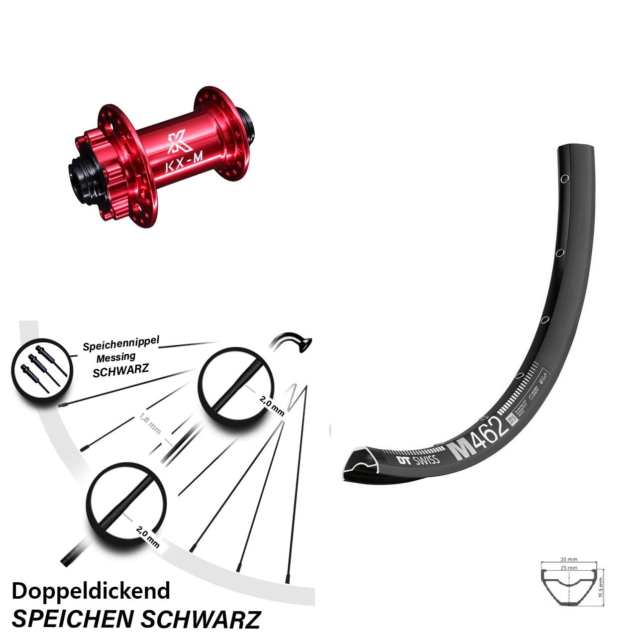 27,5 Zoll DT Swiss M 462 KX-M rot Disc Laufrad 15x100