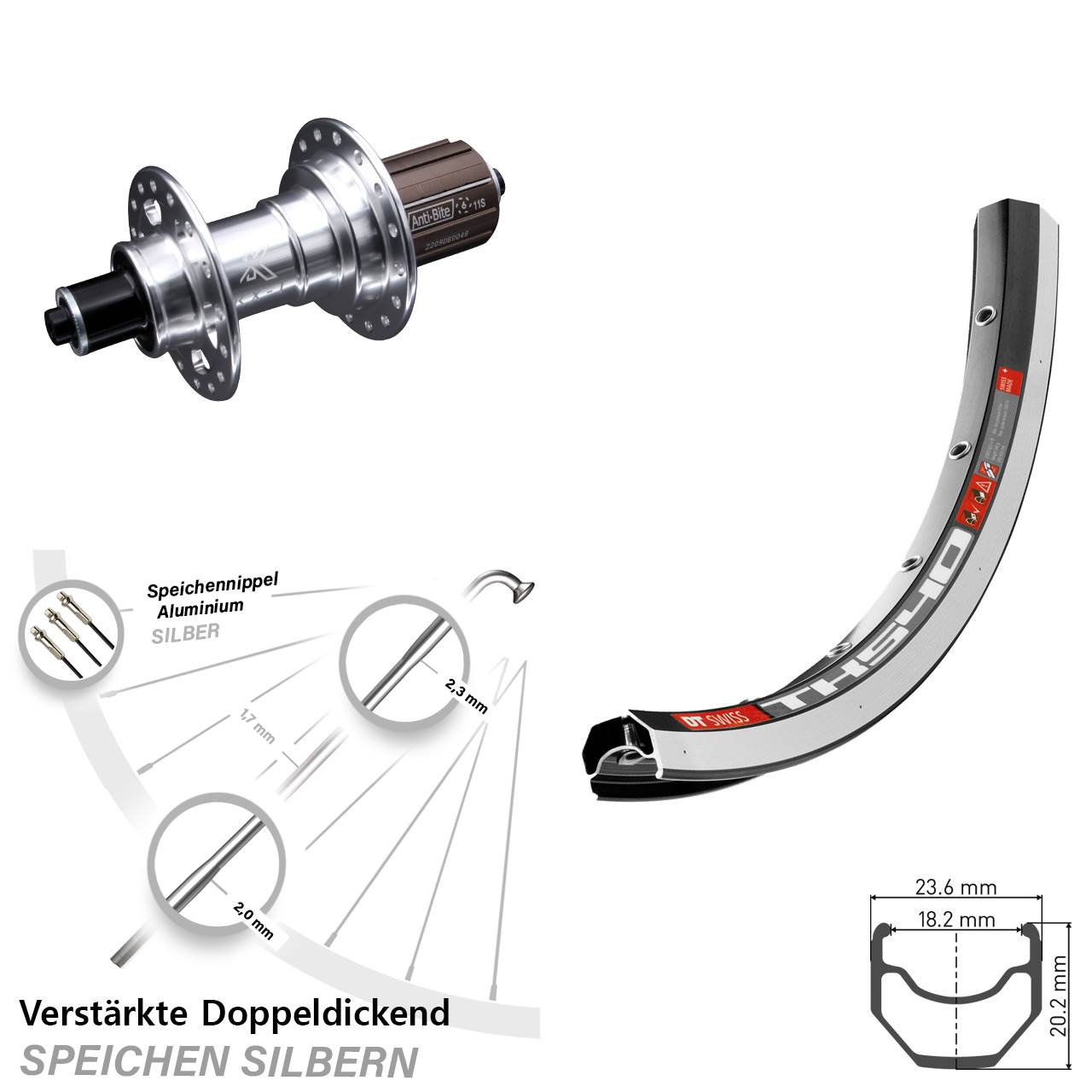 28 Zoll Laufrad KX-T silbern 135 mm DT Swiss TK 540 verstärkt 6-fach gelagert
