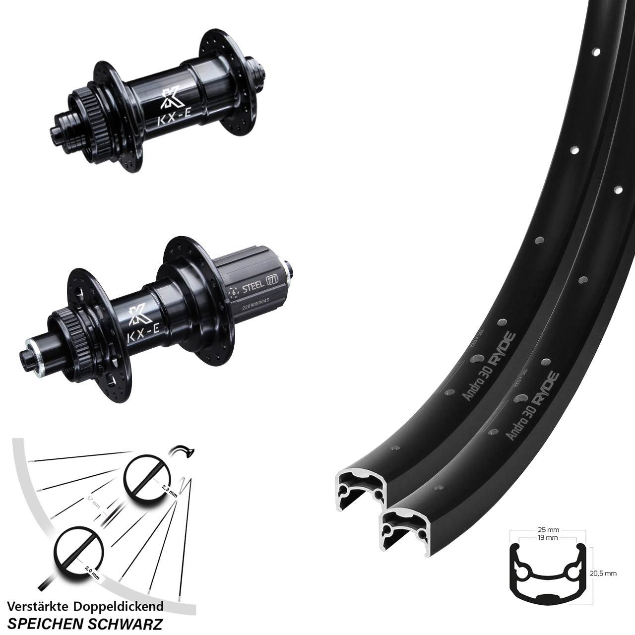 Laufradsatz für Schnellspanner 28-29 Zoll Ryde Andra 30 KX-E 8-12 fach HG