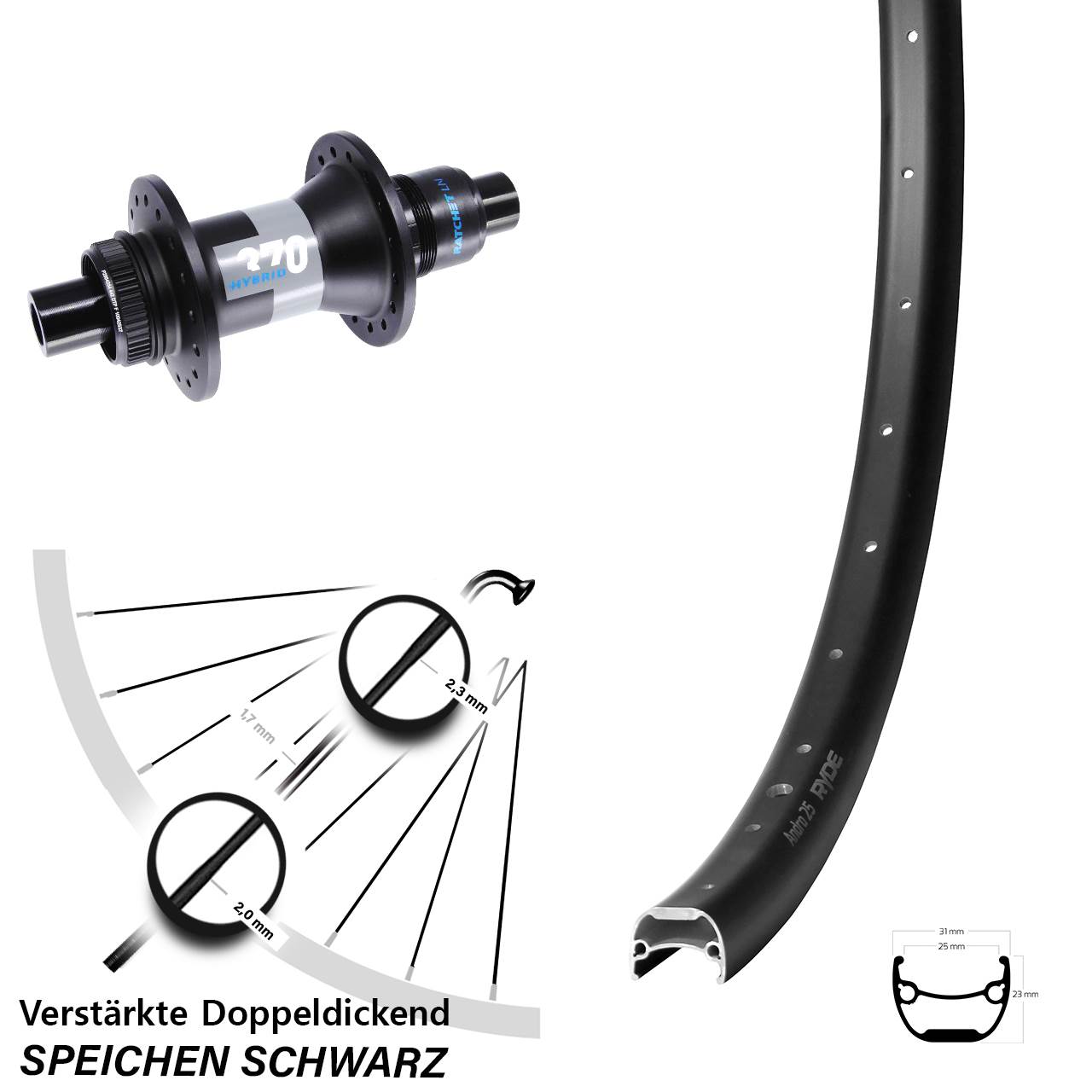 Disc Hinterrad 28-29 Zoll Ryde Andra 25 DT Swiss Hybrid 370 SRAM XD 12x148