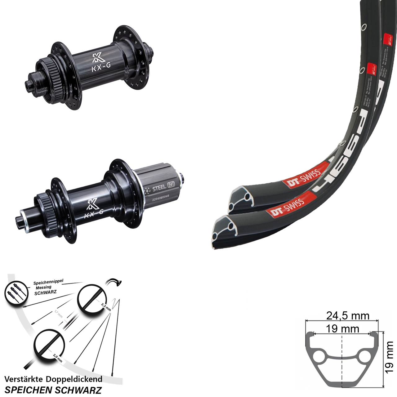 28 Zoll DT Swiss 466 KX-GS Heavy Duty Laufradsatz Centerlock QR 8-12 fach