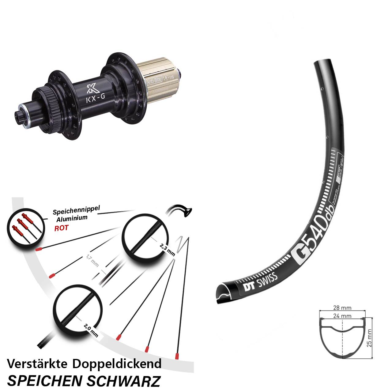 28-29 Zoll DT Swiss G 540 KX-G Disc Laufrad für Schnellspanner 8-12 fach