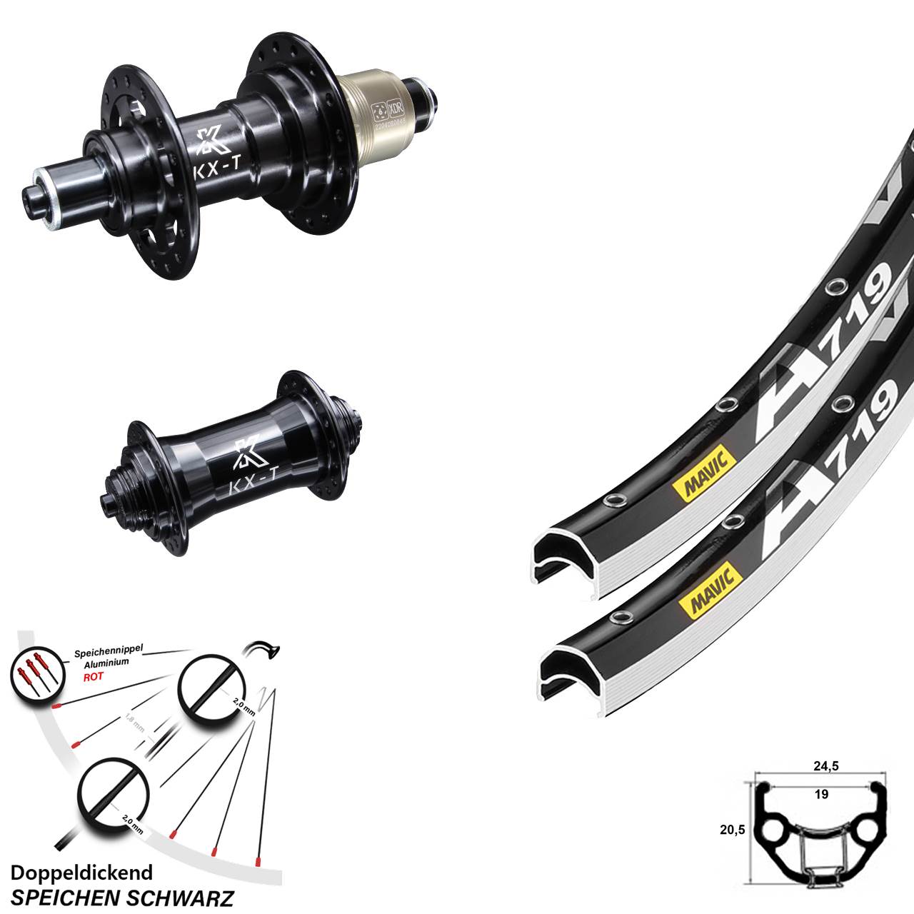 Laufradsatz QR 28 Zoll Mavic A719 KX-T 4-fach gelagert SRAM XD