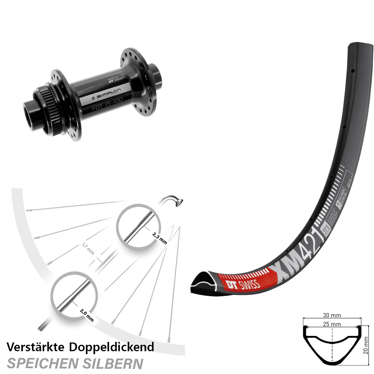 29 Zoll DT Swiss XM 421-370 Centerlock Vorderrad 12x100
