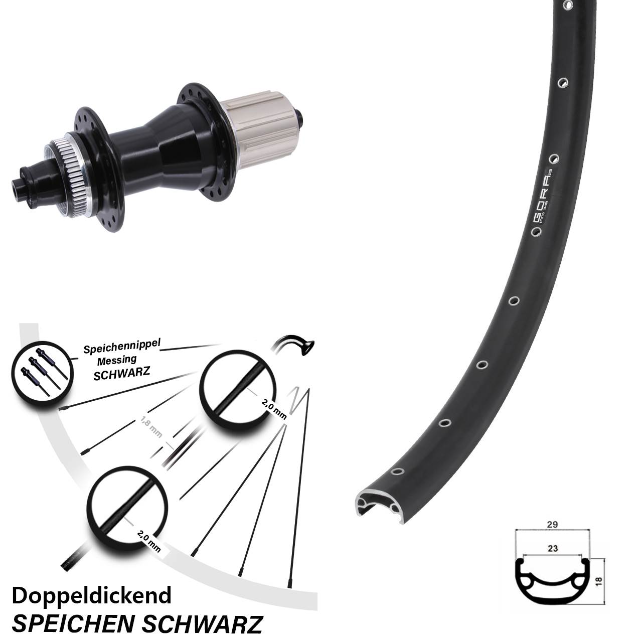 Disc Hinterrad QR 29 Zoll Gora 23 Novatec CL-135 8-12 fach HG