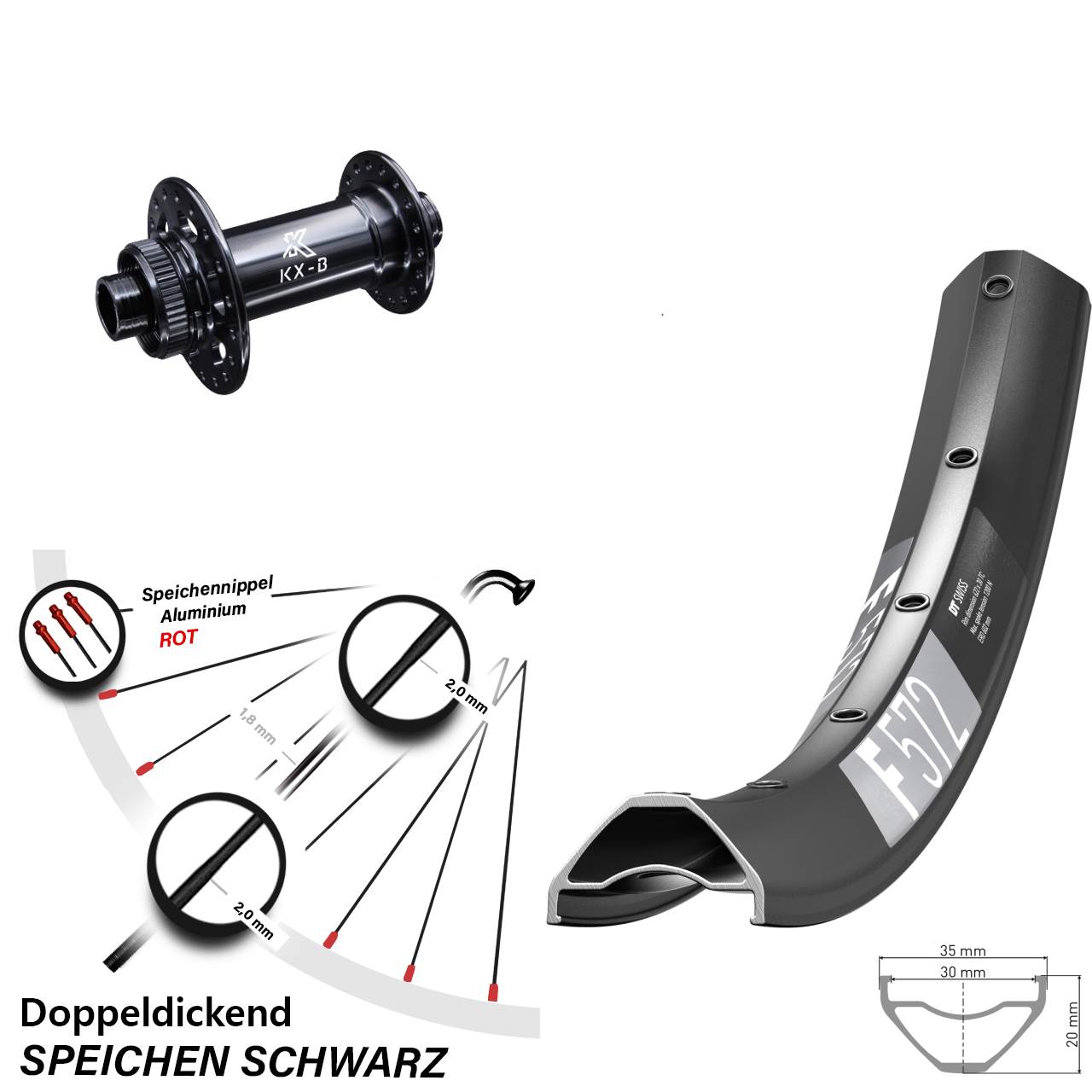 27,5 Zoll Vorderrad DT Swiss F572 KX-B Centerlock Boost