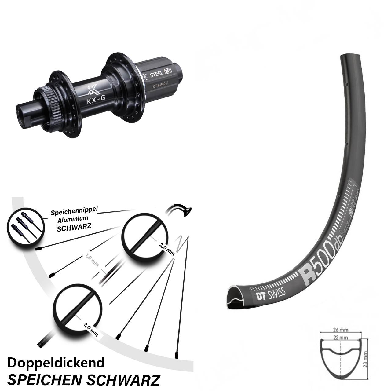 Centerlock Hinterrad 29 Zoll DT Swiss R 500 KX-GS verstärkt 8-12 fach 12x142