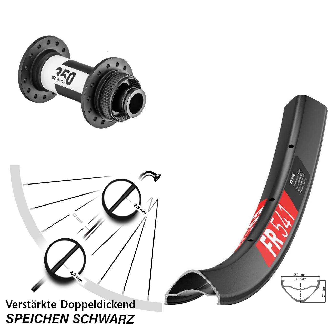 Disc Vorderrad 27,5 Zoll DT Swiss FR 541-350 15x110 Boost