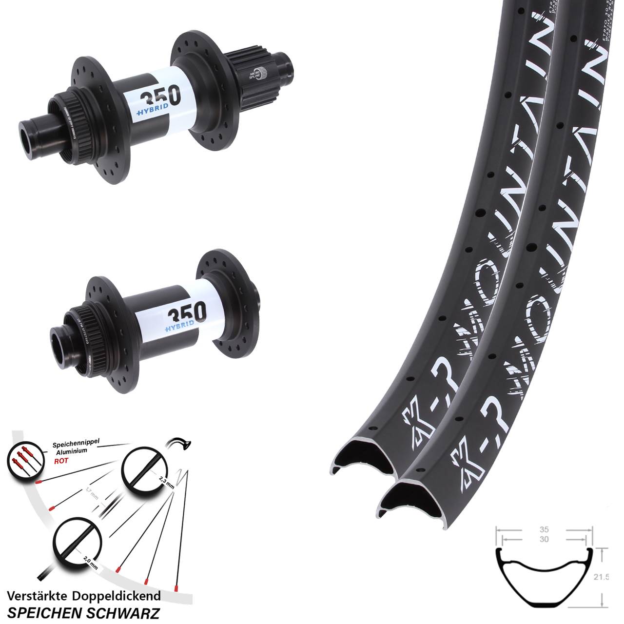 Disc Laufradsatz 29 Zoll KX-R Mountain DT Swiss Hybrid 350 Shimano Micro Spline Boost