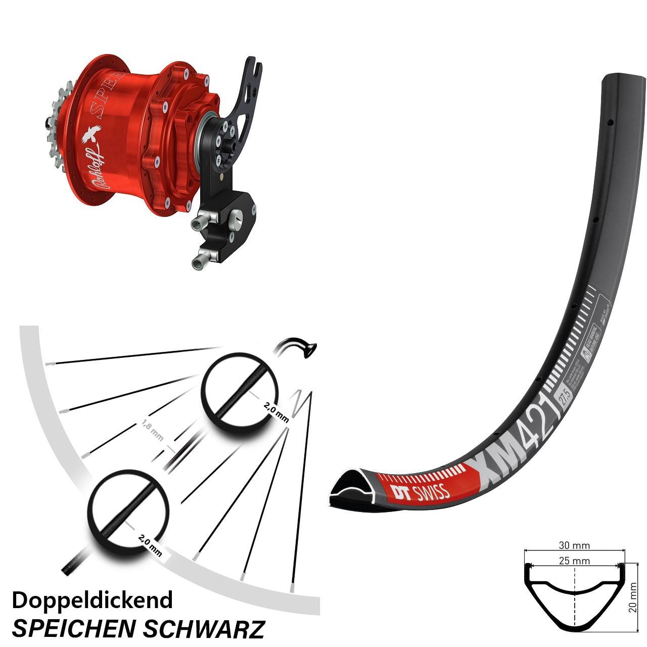 DT Swiss XM 421 Rohloff Speedhub CC DB PM rot 29 Zoll Disc Hinterrrad