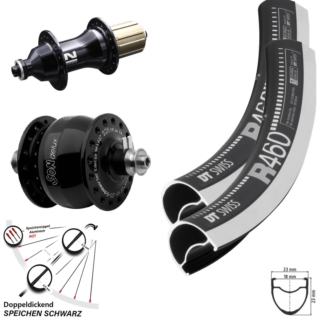 DT Swiss R 460 Novatec F162SB SONdelux 28 Zoll Laufrad-Satz QR 8-12 fach HG