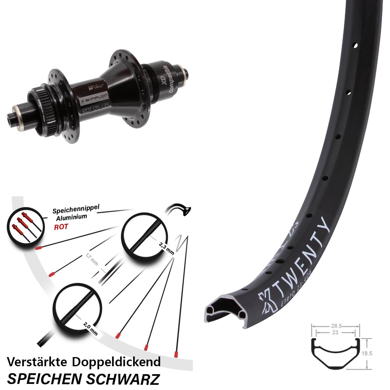 20 Zoll KX Twenty DT Swiss 370 Hinterrad Centerlock QR XD 11-12 fach