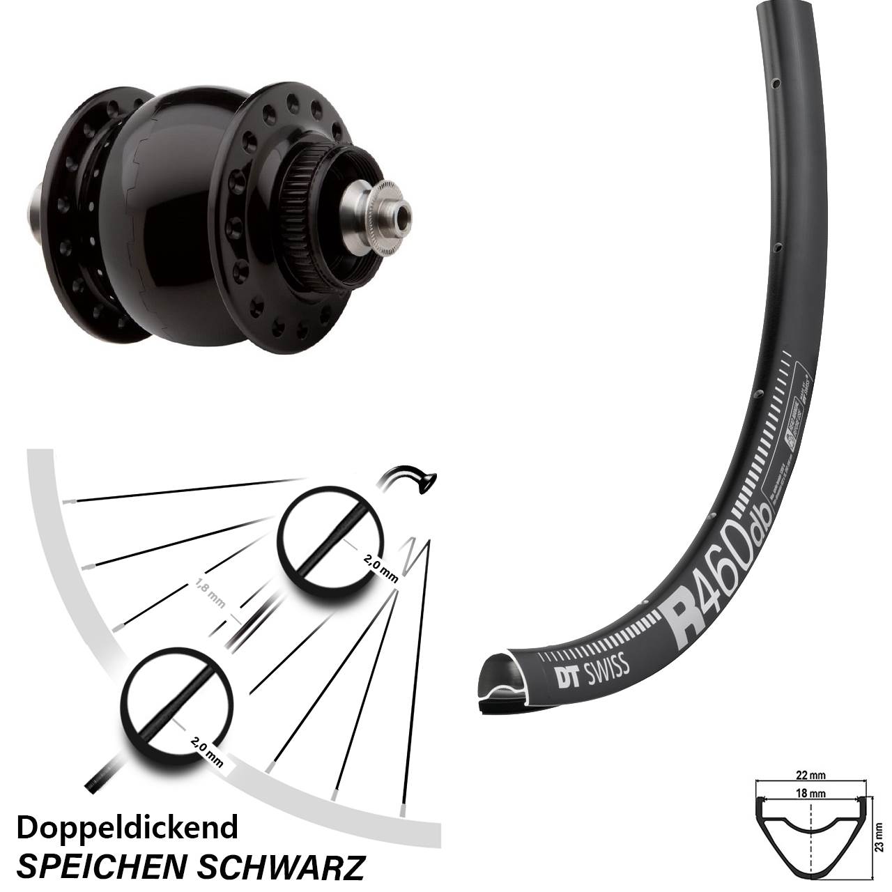 Son 28 Zoll Vorderrad Nabendynamo DT Swiss R 460