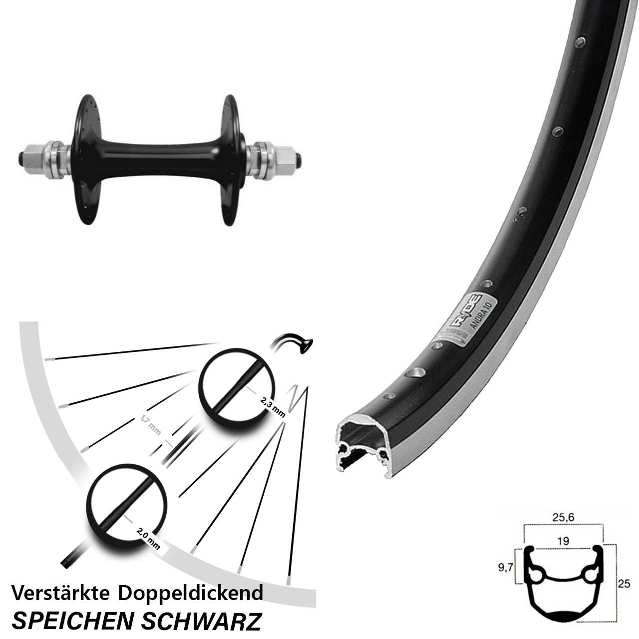 20 Zoll Vorderrad Ryde Andra 10 Sturmey Archer HBT30-F Vollachse
