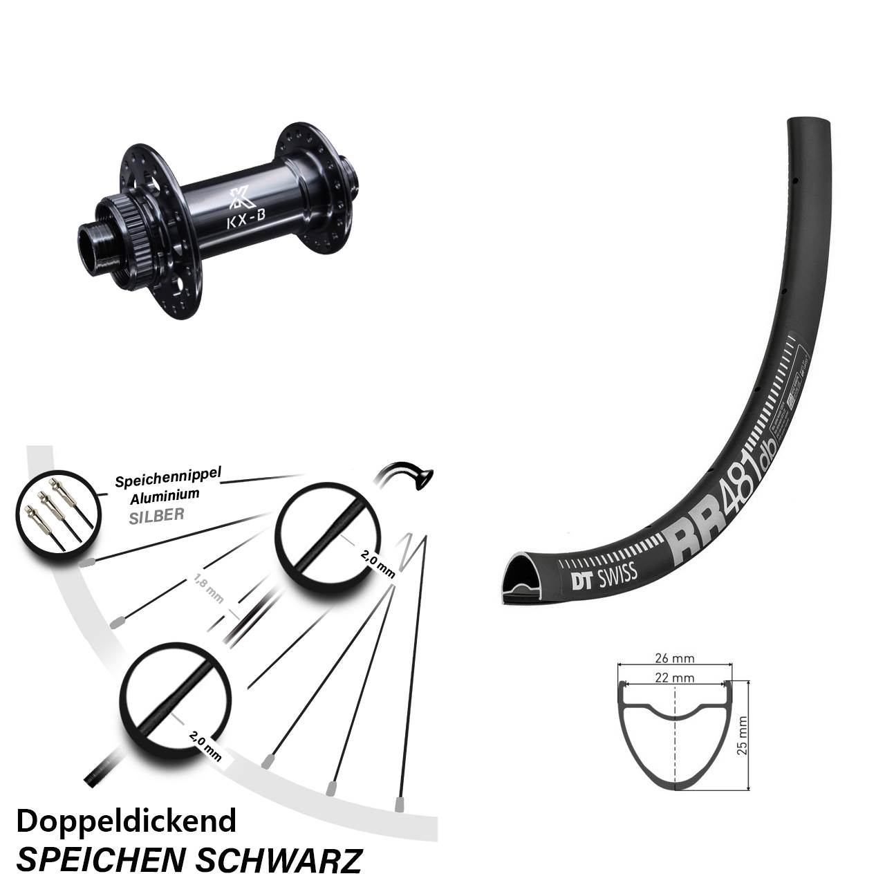 DT Swiss RR 481 DB Vorderrad 28 Zoll KX-Boost 12x110 mm Road Disc Centerlock