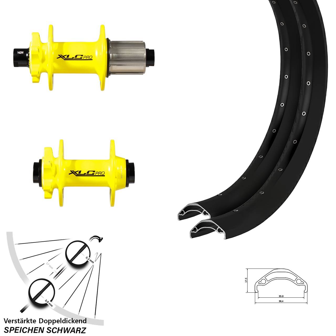 Ryde Disc 35 XLC gelb 29 Zoll Laufradsatz 6-Loch 15x100 12x142 8-11 fach