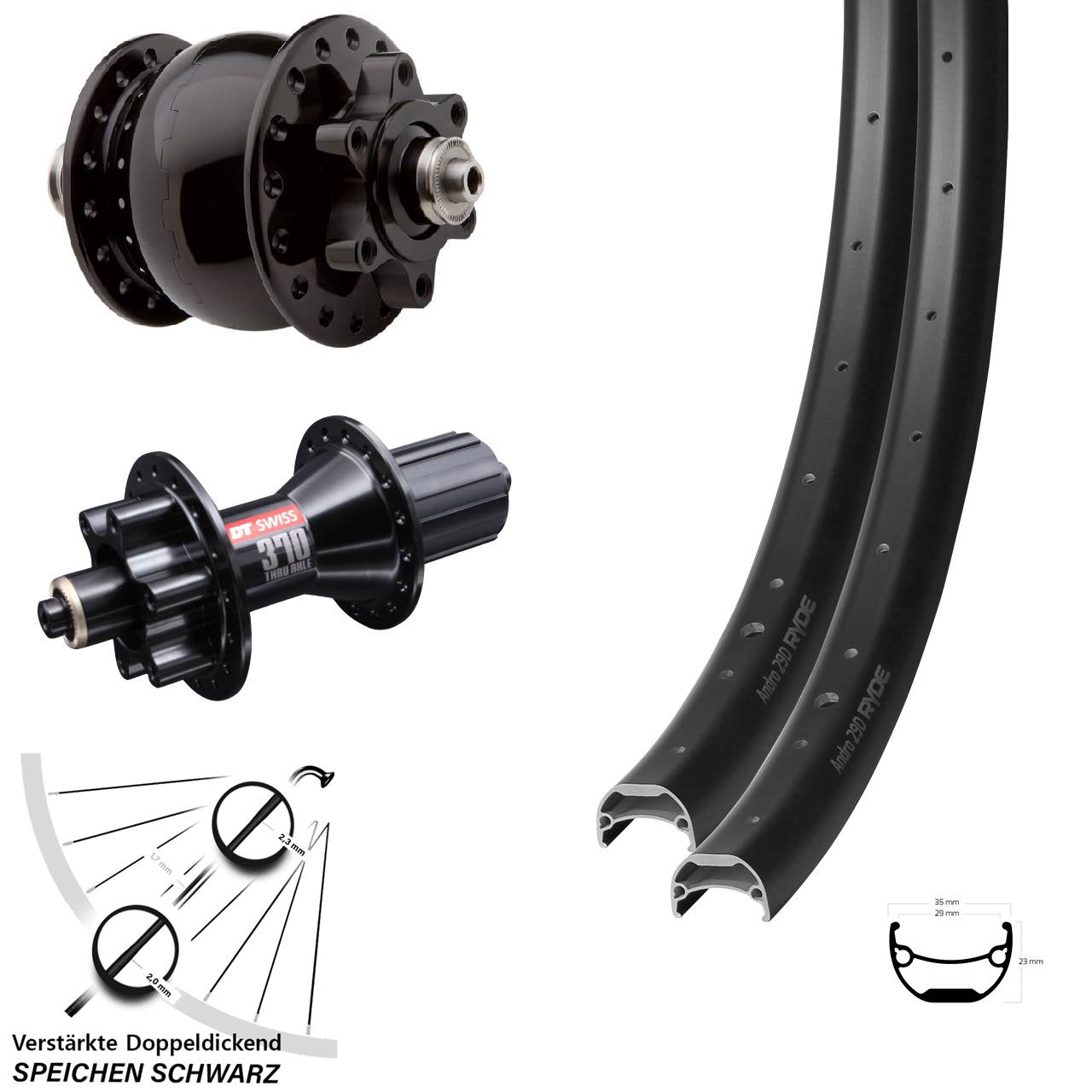 Ryde Andra 29 DT Swiss 370 Hybrid SON 28 26 Zoll Disc Laufrad-Satz QR 8-11 fach