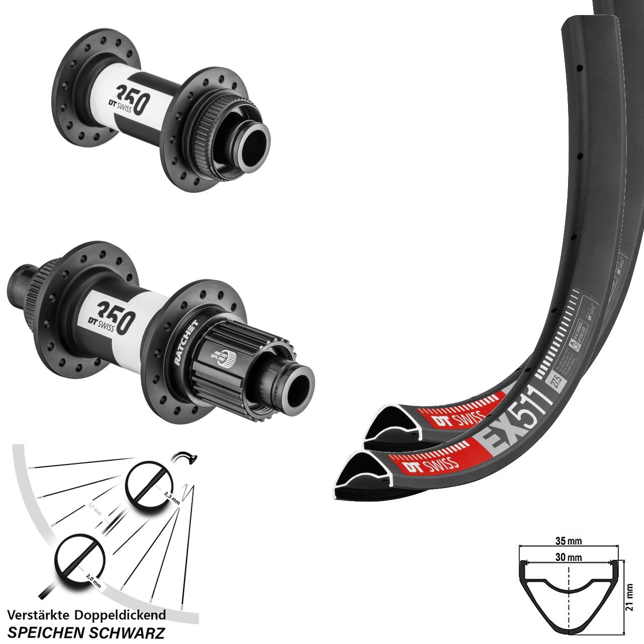 DT Swiss EX 511 350 Ratchet 36 29 Zoll Laufradsatz Centerlock 15x100 12x142 Micro Spline