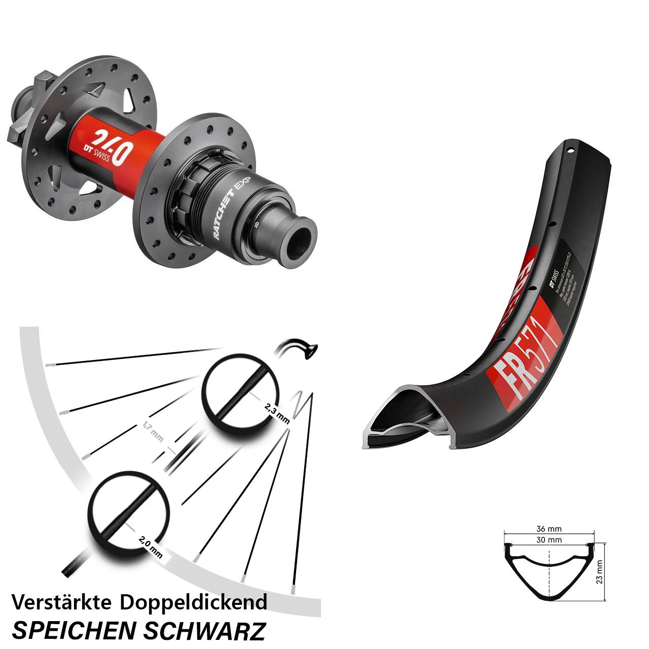 27,5 Zoll DT Swiss FR571 240 EXP Disc Laufrad 12x148 SRAM XD