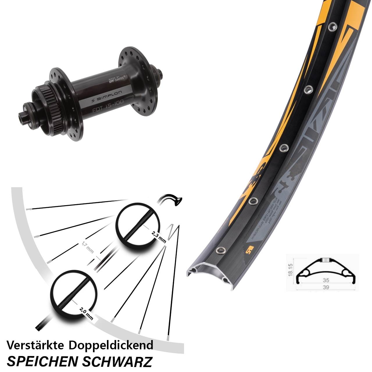 Disc Vorderrad 27,5 Zoll Rodi TRYP 35 DT Swiss 370 für Schnellspanner