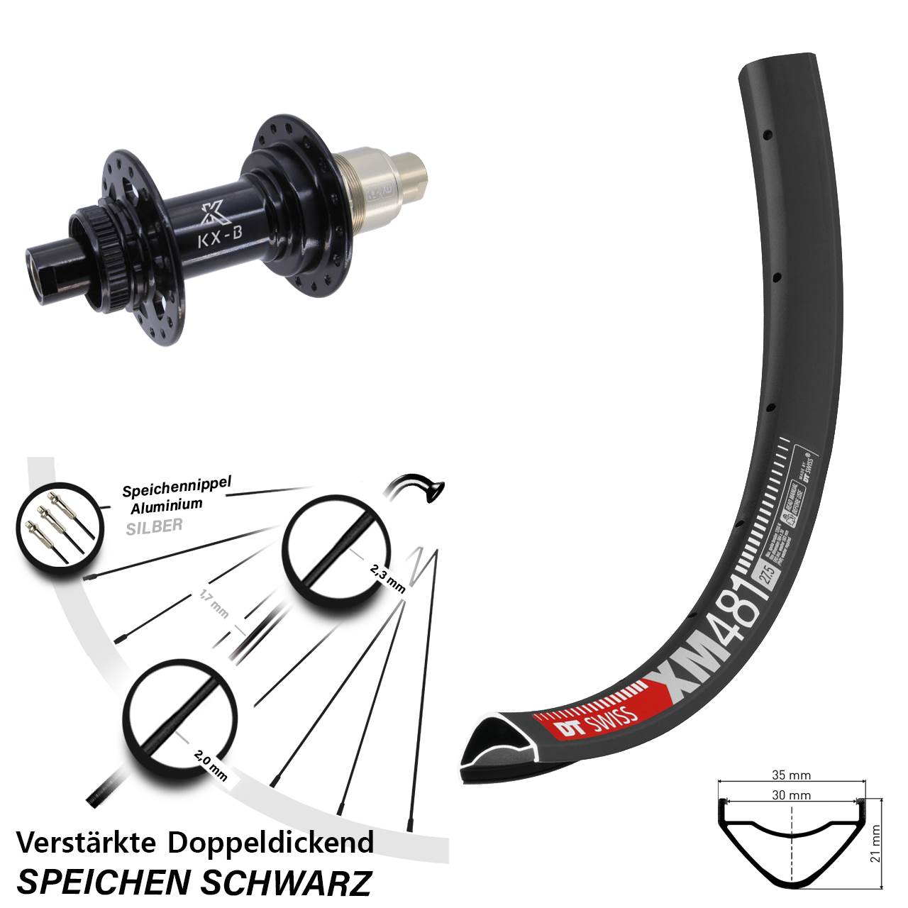 27,5 Zoll DT Swiss XM481 KX-B Boost Hinterrad Centerlock 12x148 XD 11-12 fach
