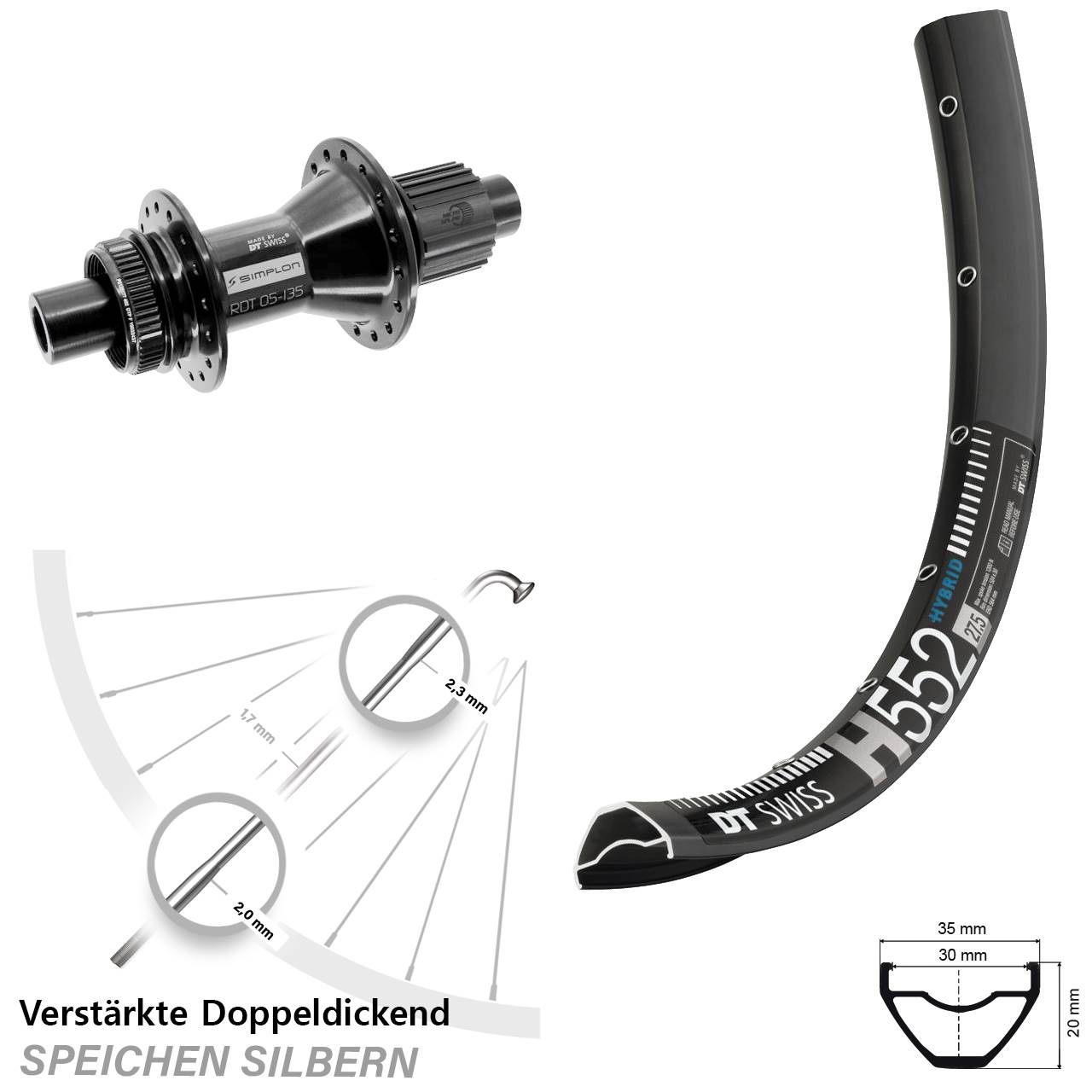 Centerlock Hinterrad 12x142 29 Zoll DT Swiss H552 DT Swiss 370 Hybrid Micro Spline