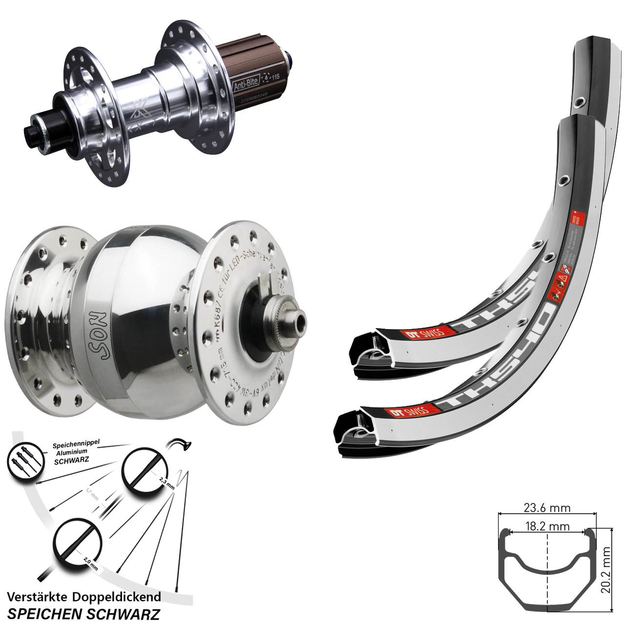 28 Zoll DT Swiss TK540 KX-T SON delux wide body Laufrad-Satz QR 8-12 fach