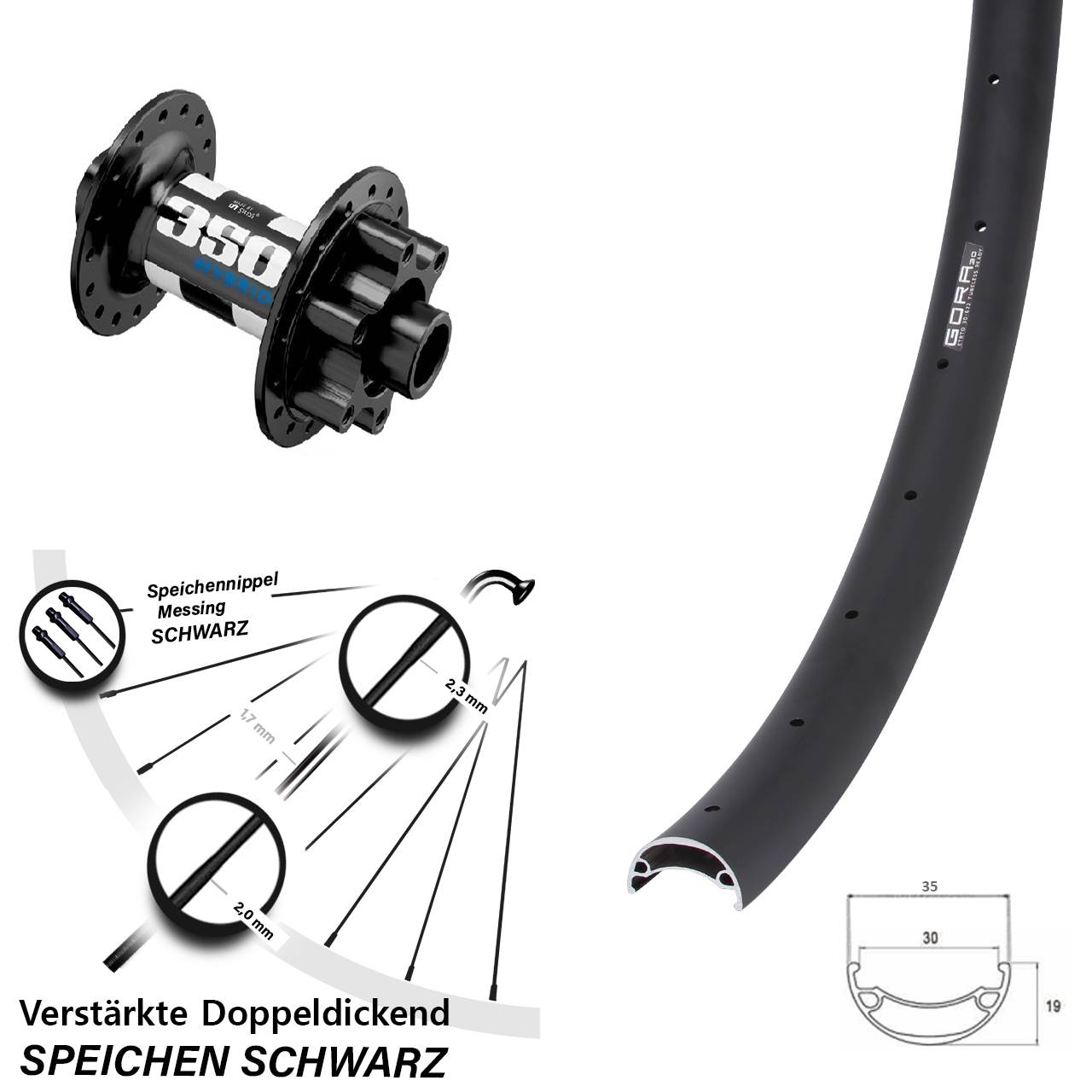 26 Zoll Gora 30 DT Swiss 350 Hybrid 6-Loch Vorderrad 15x110 Boost