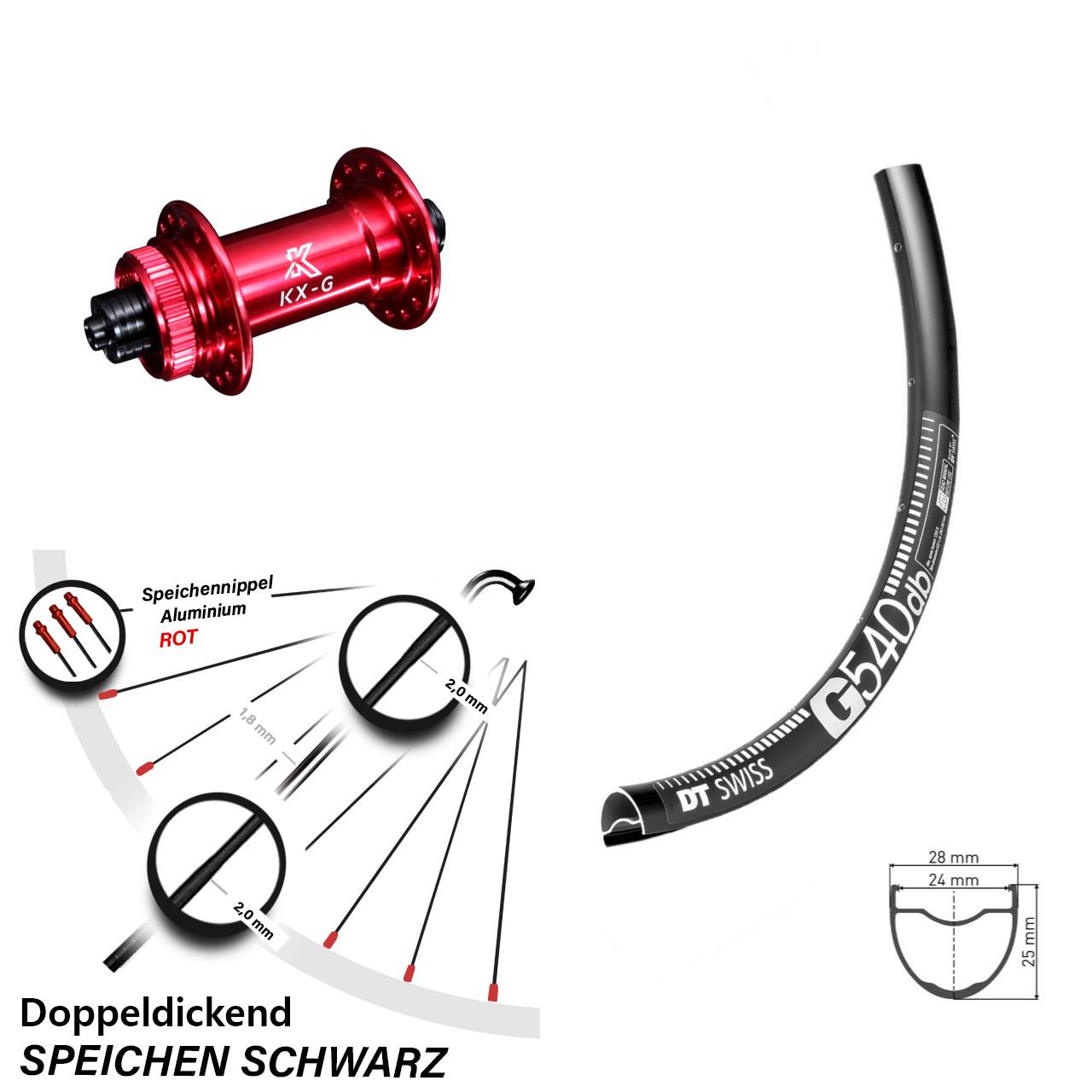 DT Swiss G 540 KX-G rot 27,5 Zoll Disc Laufrad QR