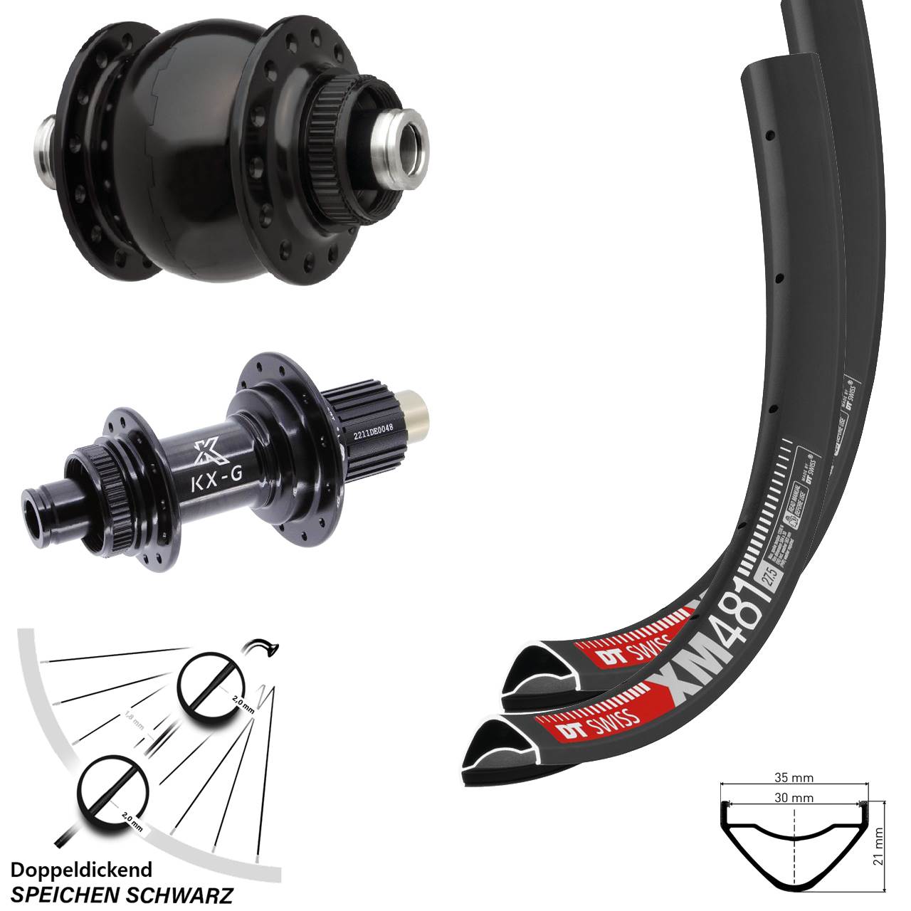 Disc Laufradsatz 27,5 Zoll DT Swiss XM 481 KX-G SON 28 Shimano Micro Spline 12x100/142