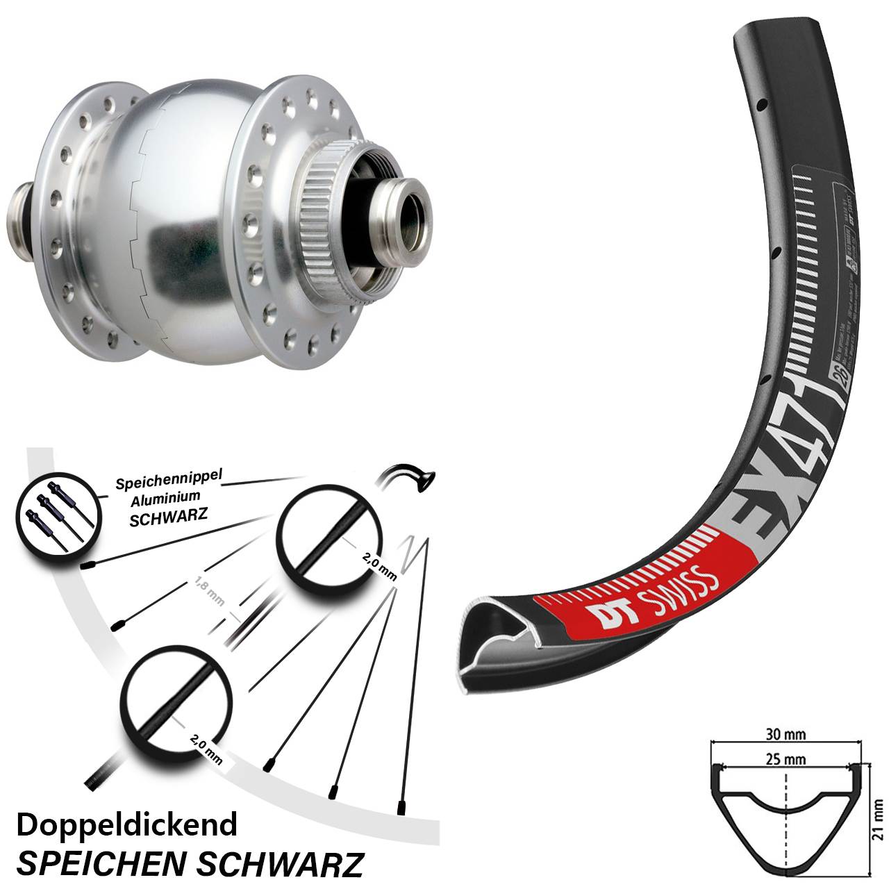26 Zoll DT Swiss EX 471 SONdelux Dynamo-Vorderrad Centerlock 12x100