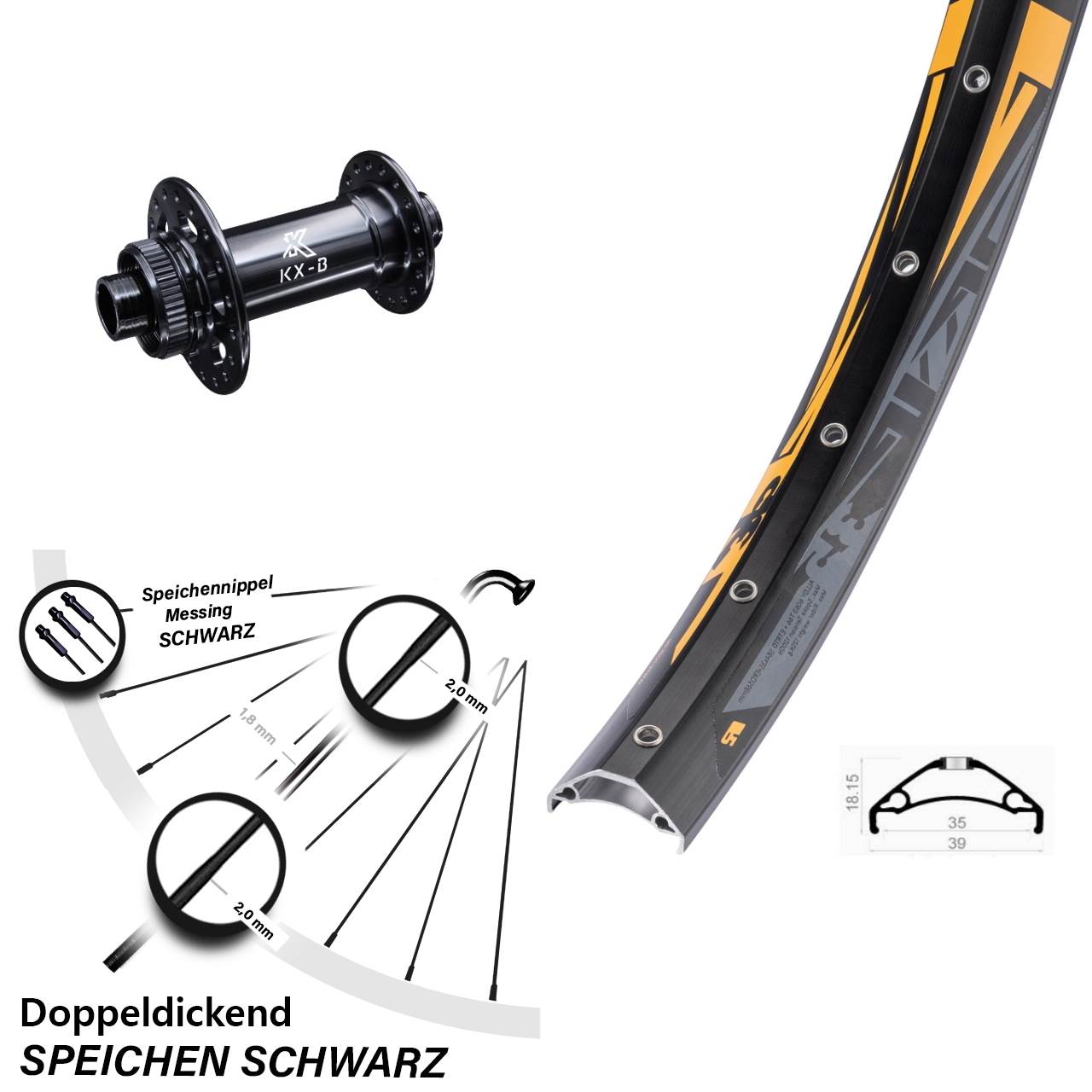 Rodi TRYP 35 Vorderrad 27,5+ Zoll mit KX-Boost Centerlock 15x110 mm