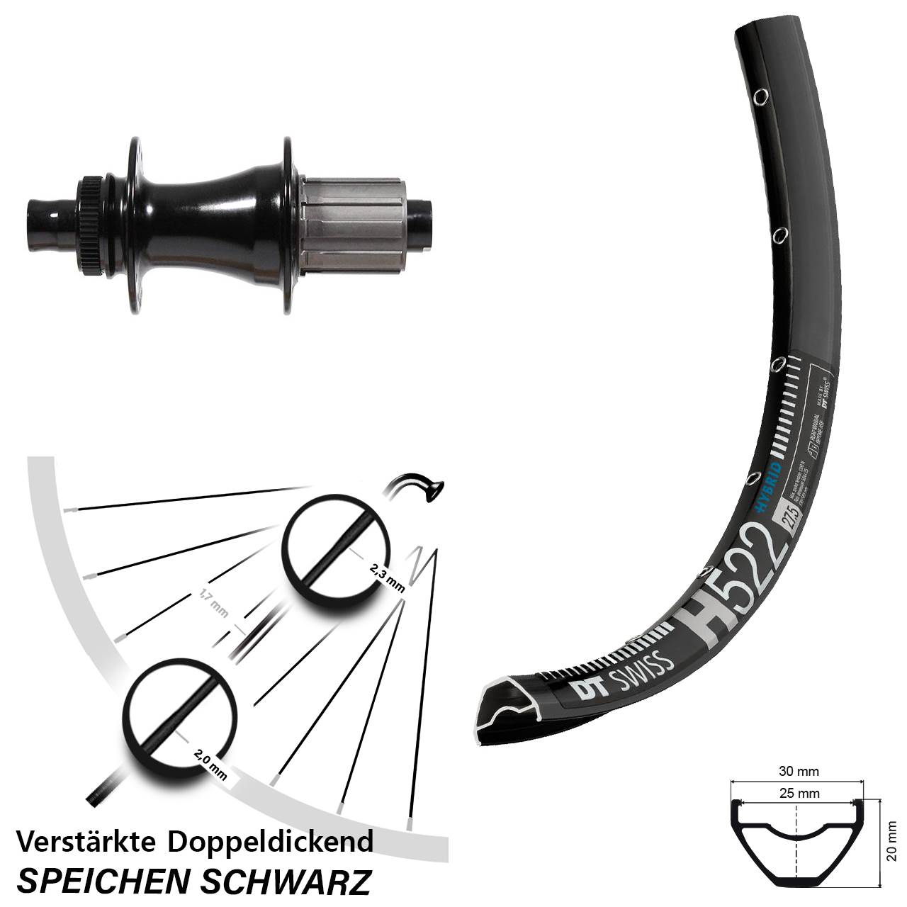 27,5 Zoll DT Swiss H 522 Formula CL142S Centerlock Hinterrad 12x142 8-11 fach