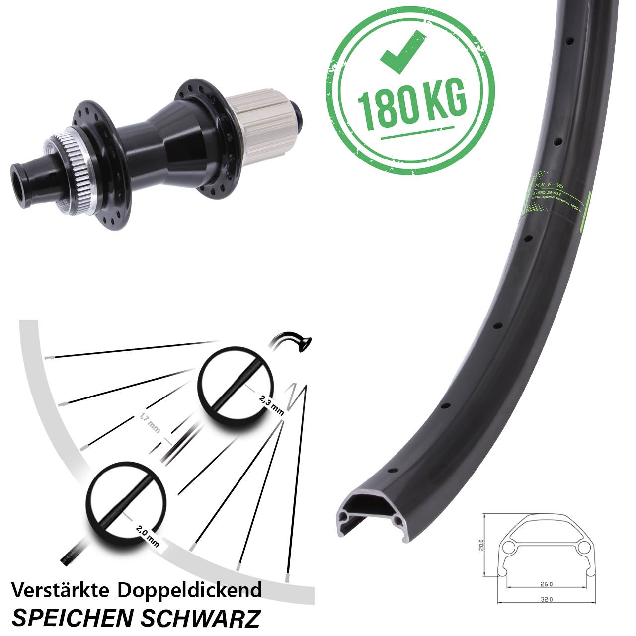 Centerlock Hinterrad 12x142 26 Zoll KX Evo Novatec CL-142 8-12 fach