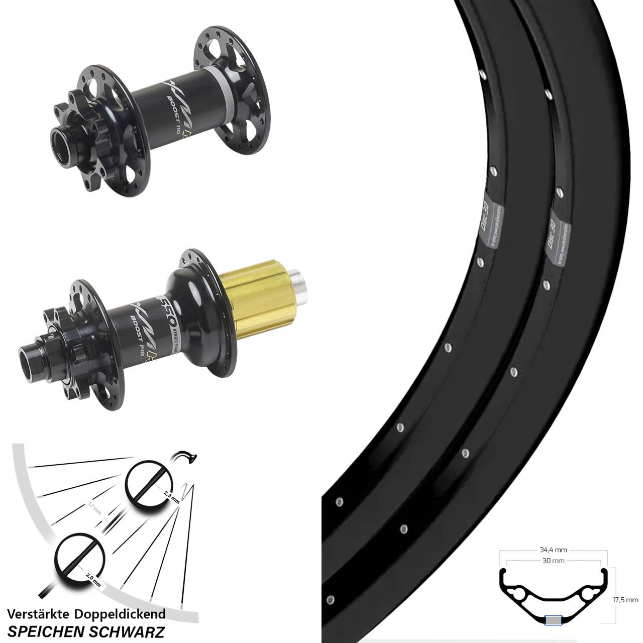 27,5 Zoll Ryde Disc 30 Miche XMH 550 Laufradsatz 15x110 12x148 8-11 fach HG