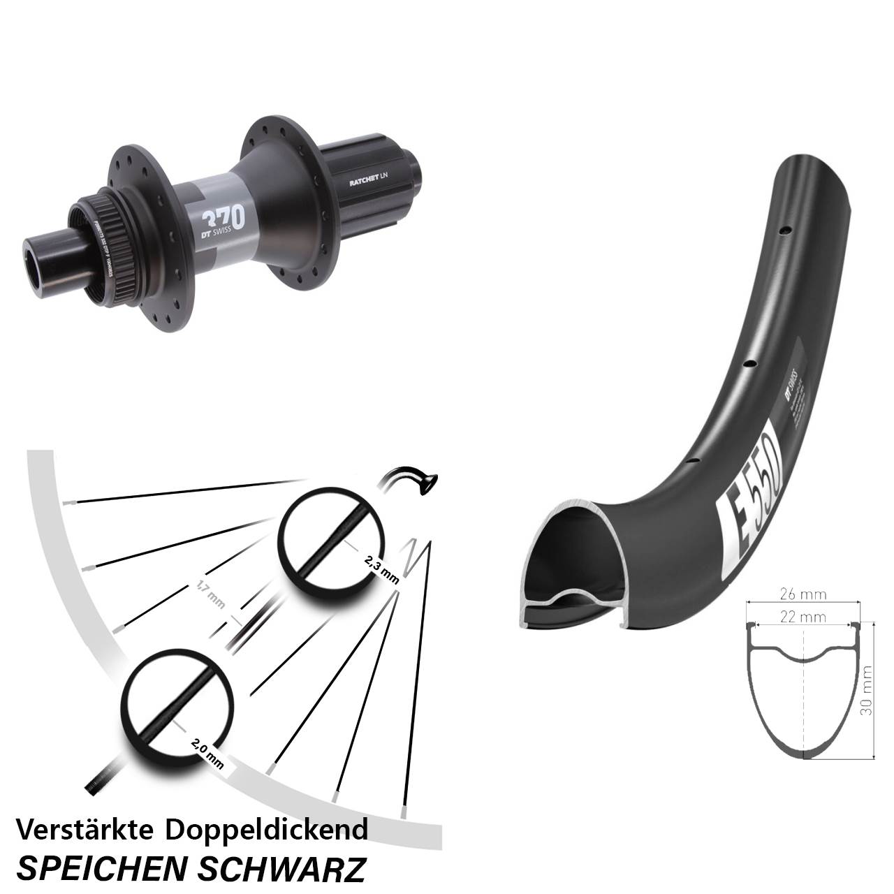 DT Swiss E 550-370 28 Zoll Centerlock Hinterrad 12x142 11-12 fach
