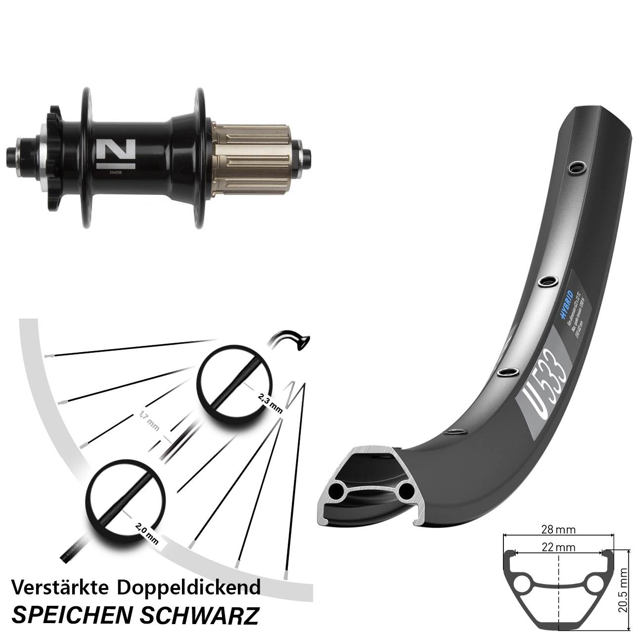 28 Zoll DT Swiss U 533 Novatec D042 Disc Laufrad QR 8-11 fach HG