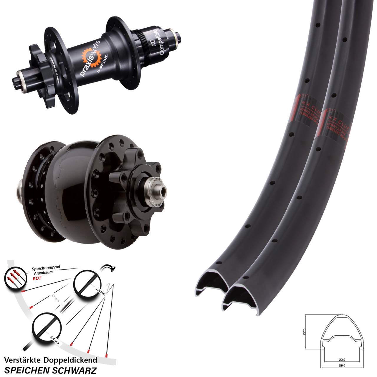 Laufradsatz für Schnellspanner SON 28 Disc 6-Loch Zoll KX Clue DT Swiss 350 XD 11-12 fach