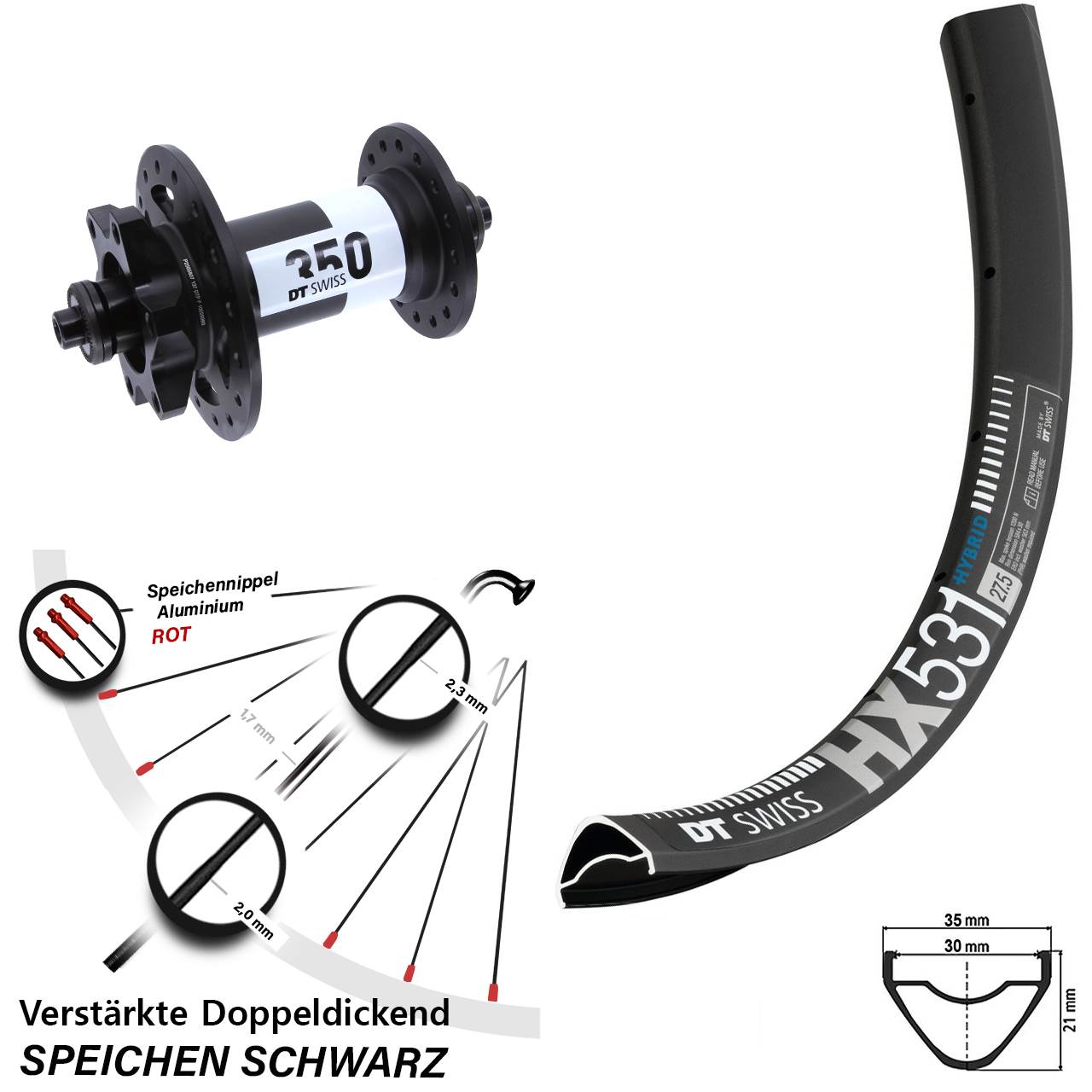 Disc Laufrad für Schnellspanner 29 Zoll DT Swiss HX 531-350