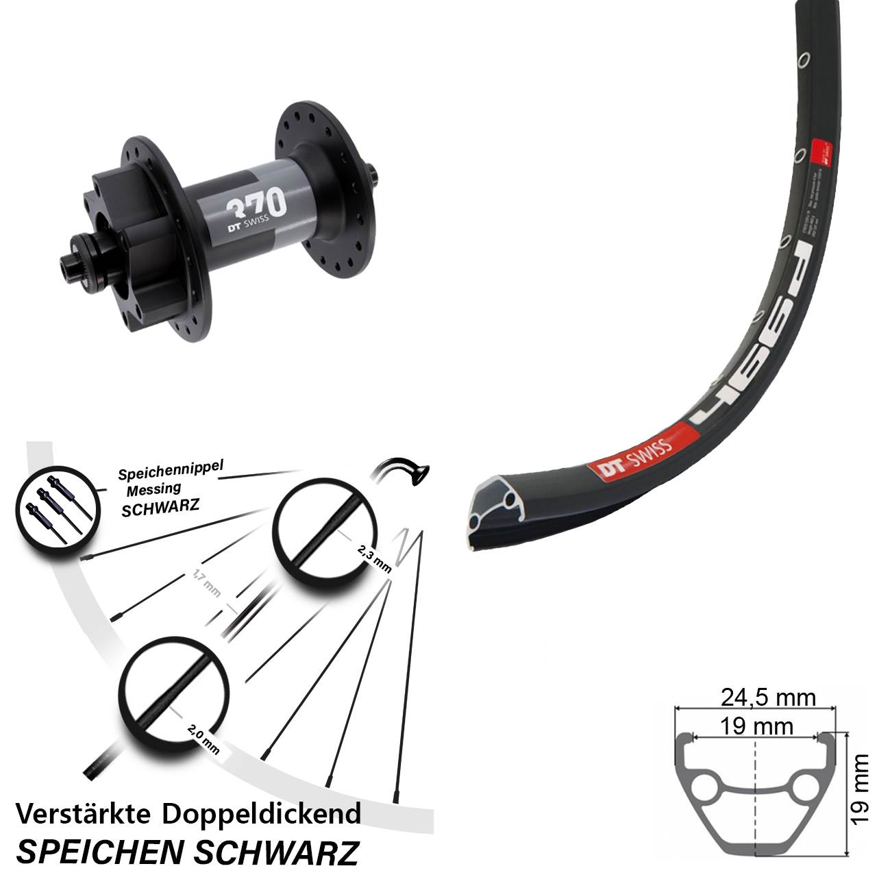 Vorderrad 6-Loch 28-29 Zoll DT Swiss 466-370 für Schnellspanner