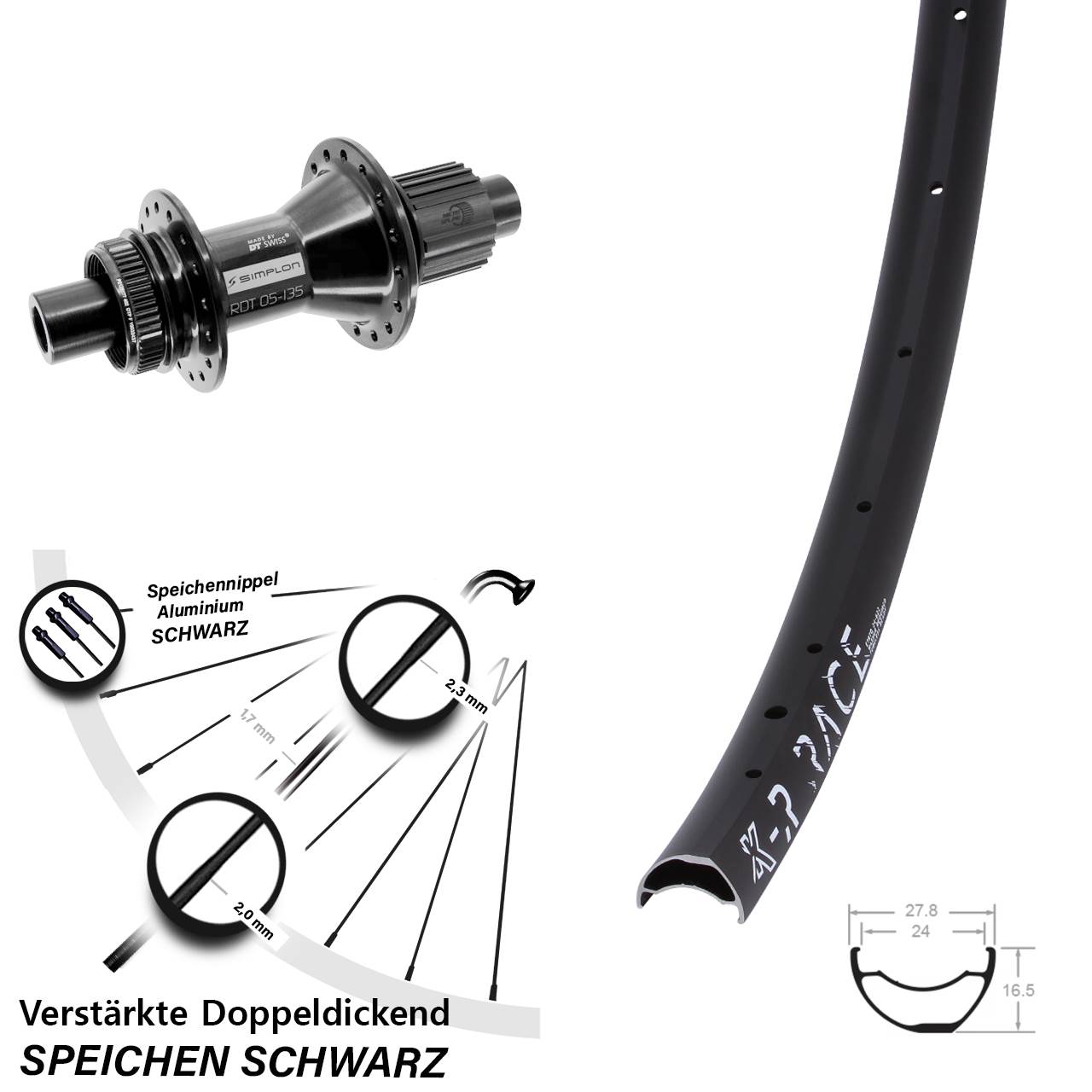 Disc Laufrad 28 Zoll KX-R Race DT Swiss 370 Hybrid Shimano Micro Spline 12x142