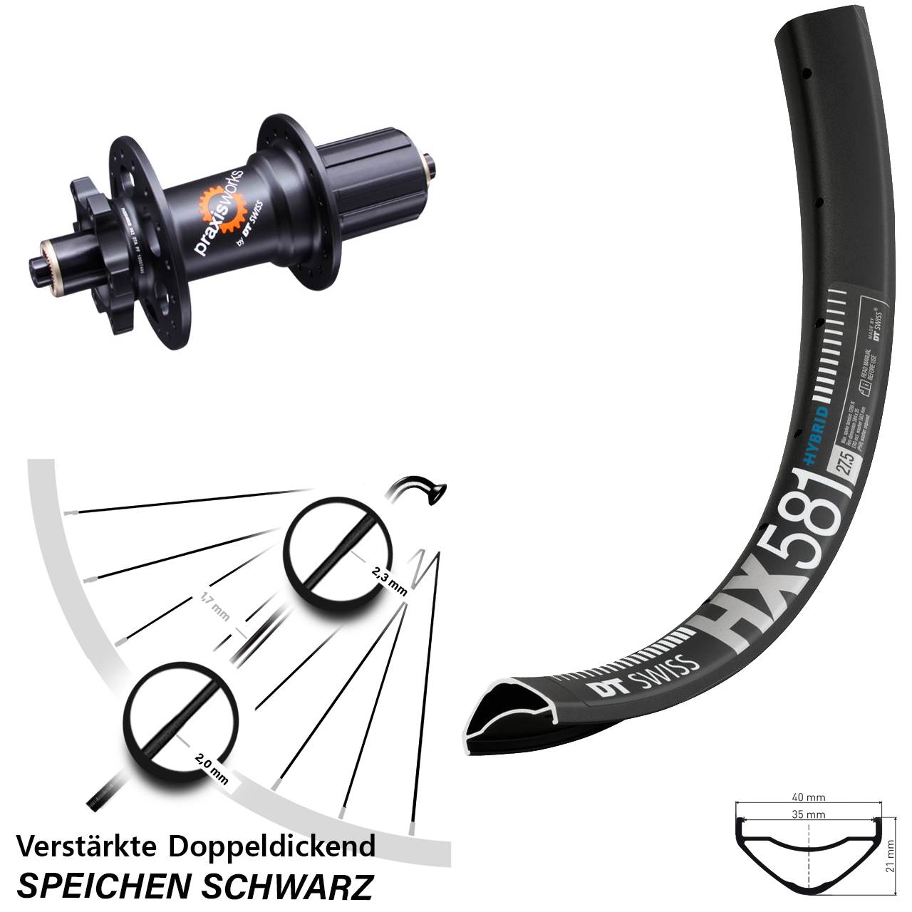27,5 Zoll DT Swiss HX 581-350 QR 11-fach Disc Hinterrad für Schnellspanner 8-11 fach